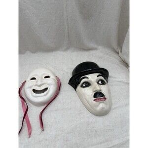 Vintage Clay Art Charlie Chaplin Mask Wall Decor Comedy Theater Masks Set
